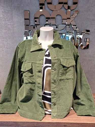 ORIENTIQUE CORD SOLID BOXY JACKET OLIJFGROEN