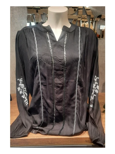 BLOUSE LS RIBBON ZWART