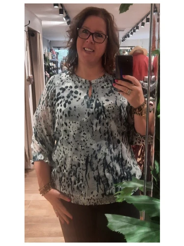 LIBBY BLOUSE kleur petrol, roest en bruin
