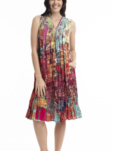 ORIENTIQUE JURK V PLEATED PRINT