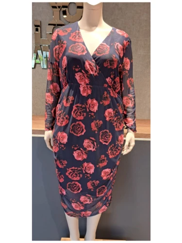 ONLY CARMAKOMA CARROSETTA JURK BLOEM DONKERBLAUW