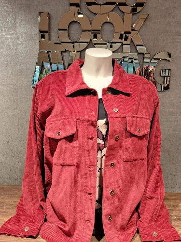 ORIENTIQUE CORD SOLID BOXY JACKET ROOD