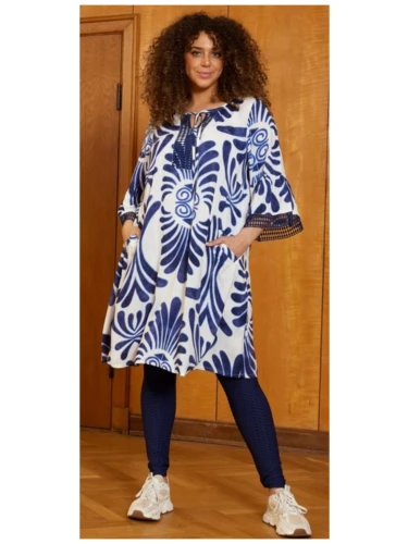 ZHENZI ENYA JURK WIT BLAUW