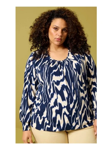 KAROL BLOUSE in het blouw en bordeaux