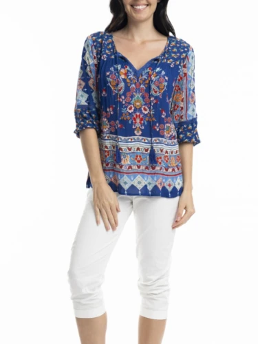 ORIENTIQUE BOHO BLOUSE PRINT BLAUW