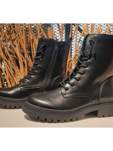 LA STRADA BLACK PU/BLACK LACES BOOTS ZWART