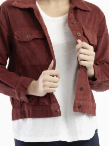 ORIENTIQUE CORD SOLID BOXY JACKET ROOD