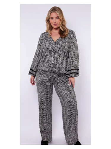 EXXCELLENT CATHERINA PANTS BLACK/0FFWHITE