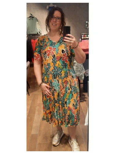 ORIENTIQUE GUARATIBA DRESS GODET SHORT SLEEVE