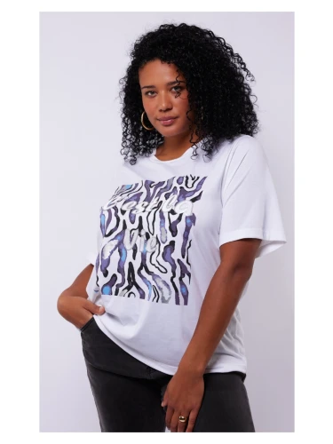 EXXCELLENT LARA T-SHIRT ZAND EN OFFWHITE