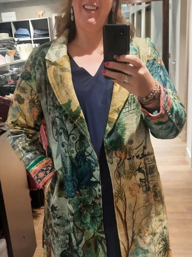 ORIENTIQUE DIGITAL LONG COAT GEKLEURD
